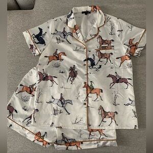 STYLISH EQ Equestrian Pajama Shorts Set sz M Horse Rider Print